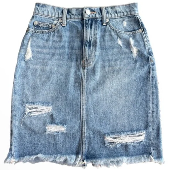 Distressed Jean Skirt Frayed Raw Hem Cut Off Denim Gap Women Size X Small XS - Picture 14 of 16
